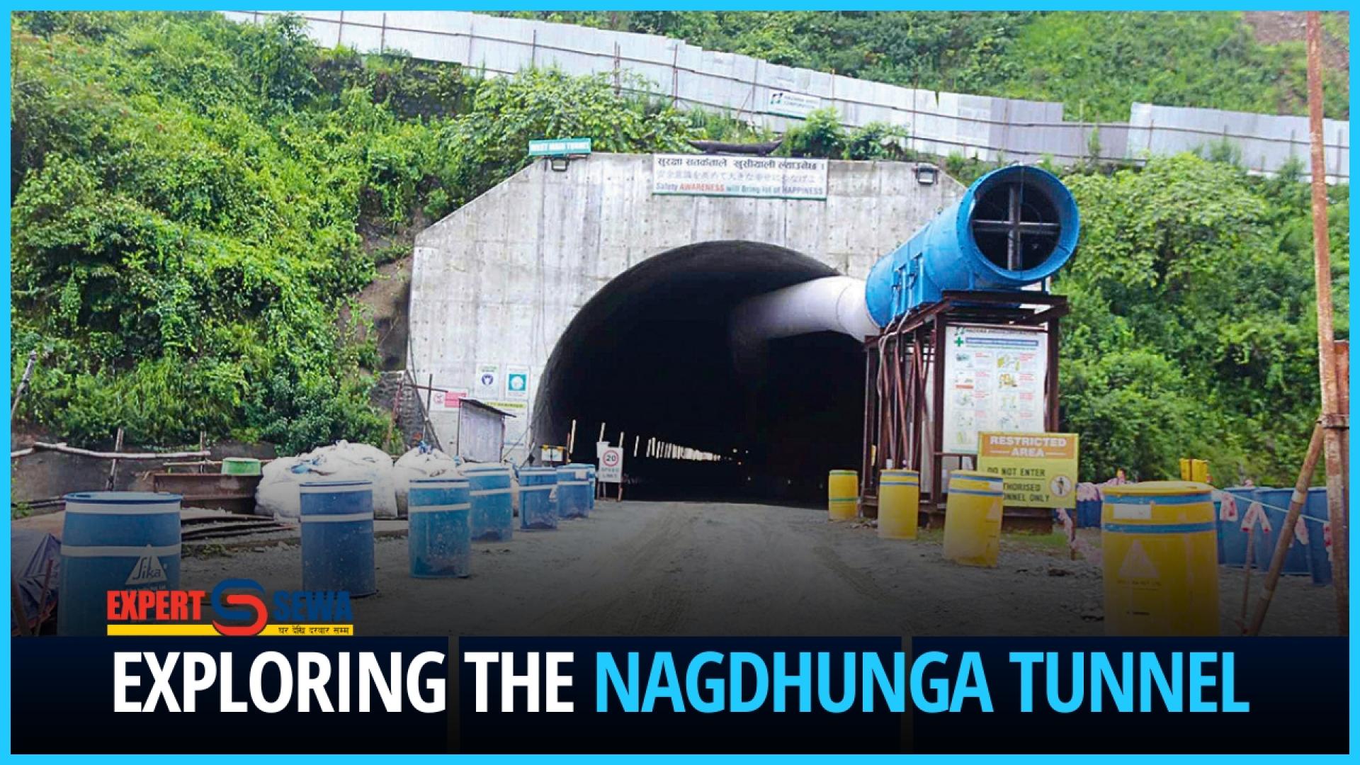 A view of the Nagdhunga Tunnel construction site in Nepal, with excavators and workers building the highway tunnel through the hills, aimed at easing travel to and from Kathmandu