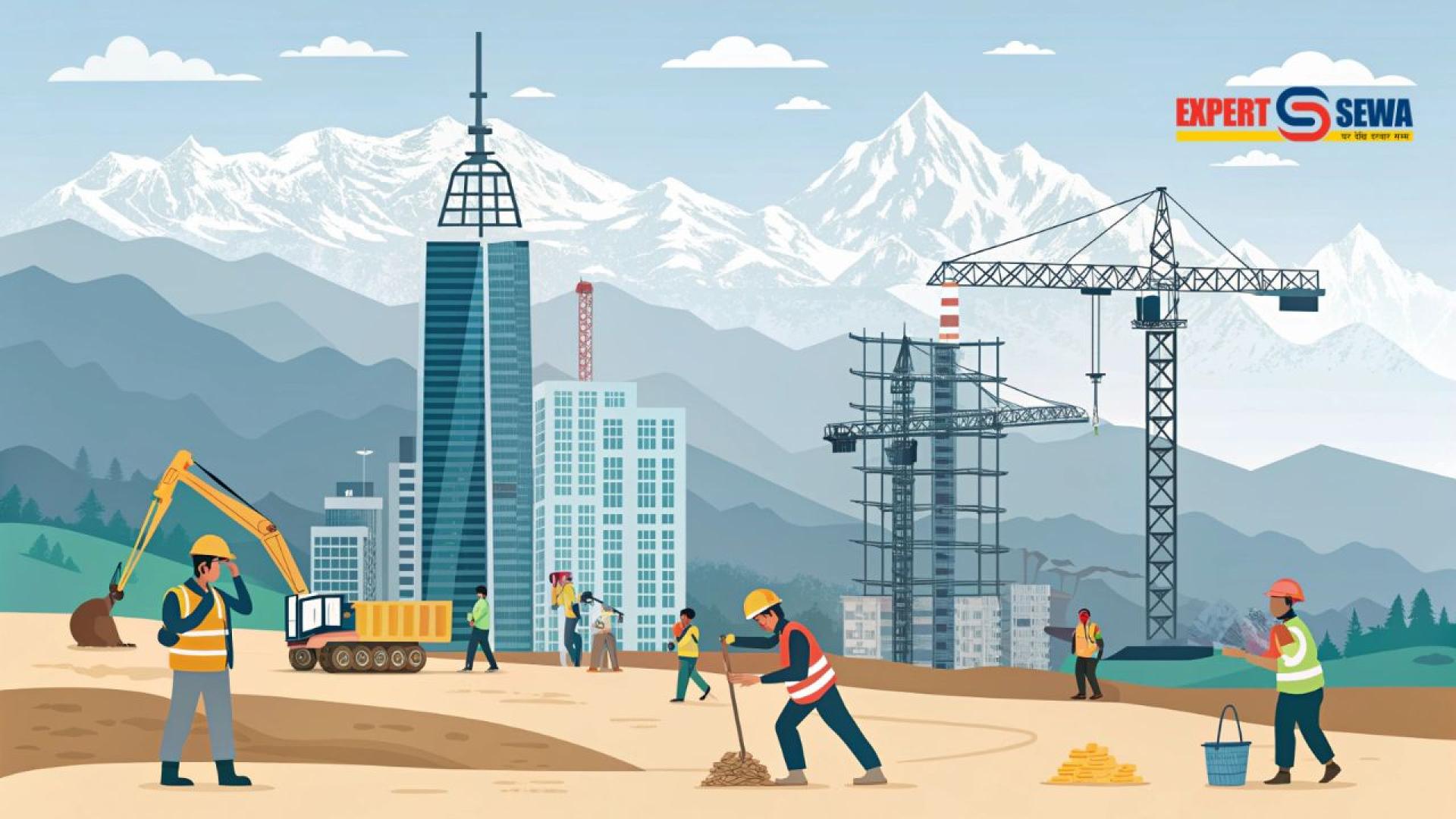 Urban skyline of Kathmandu with high-rise buildings under construction using modular techniques